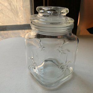 Vintage Anchor Hocking Fleur-de-lis Glass Square Jar with Suction Seal Lid